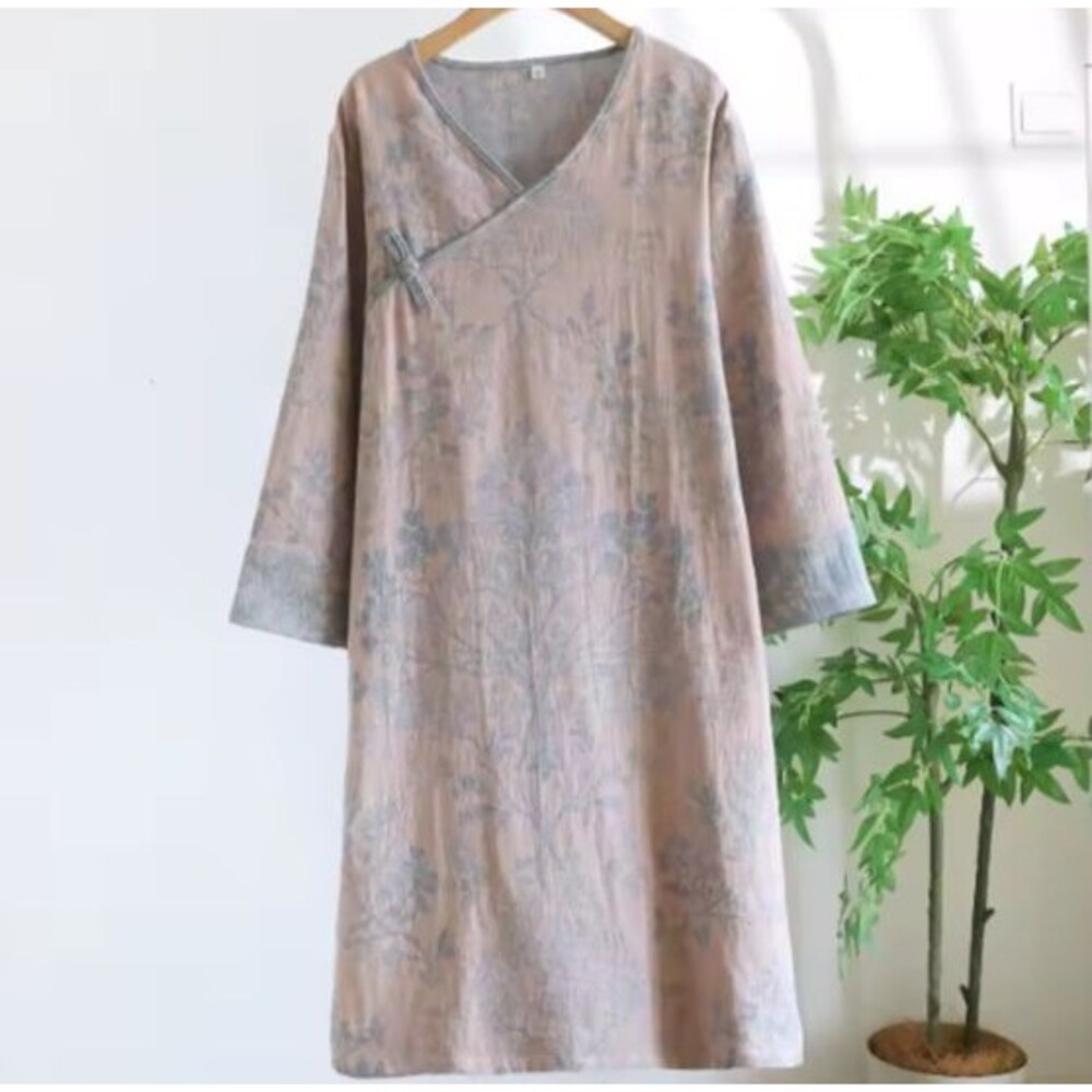NWT Chinese Cotton Gauze Nightdress Floral Oriental Cottagecore Lounge Dress L